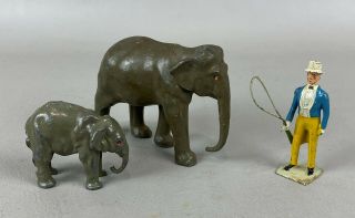 Vintage Britians England Lead Toy Circus Elephants & Trainer
