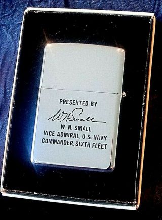 RARE NOS ZIPPO LIGHTER UNITED STATES SIXTH FLEET W.  N.  SMALL VICE ADMIRAL US NAVY 6