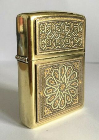 Zippo Toledo Series Brass Lighter With 24k Gold Inlay 12 Point Star 2 Sided 248