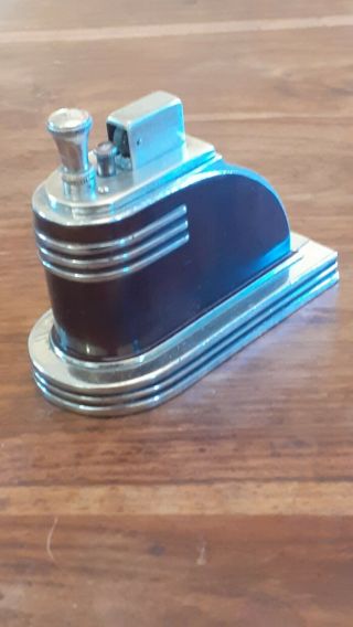 Vintage Ronson Touch Tip Streamined Art Deco Table Lighter In Tortoise/chrome