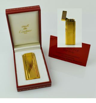 Vintage Cartier Gold Plated Swiss Made Cigarette Lighter W Box Bm53