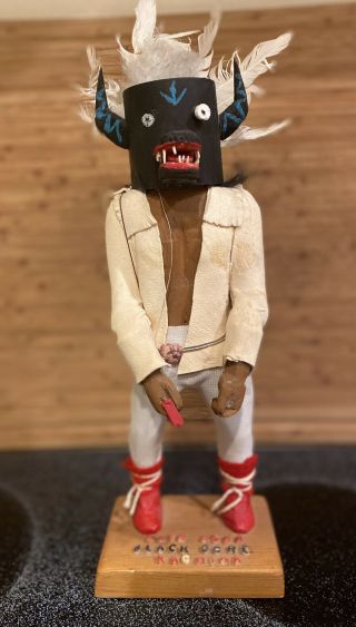 Vintage 12” Kachina Black Ogre Gray Wolf Signed By Frank Anderson Dated 1980