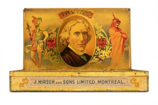 Rare 1910s Canadian " Irving " Litho Hinged 25 Humidor Cigar Tin In Exc.  Cond
