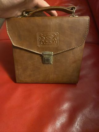 Vintage Leather Rare Portable Travel Mini Bar Carry Case Flask With Accessories