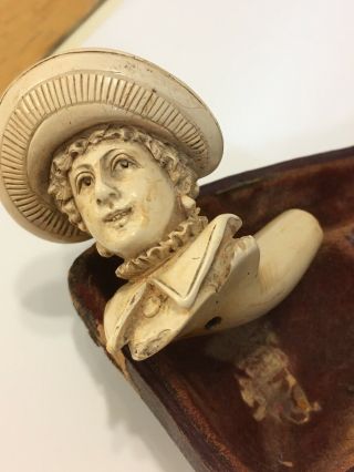 19thC Antique VICTORIAN Carved LADY Head HAT BUST Old MEERSCHAUM Tobacco PIPE 2
