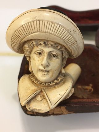 19thC Antique VICTORIAN Carved LADY Head HAT BUST Old MEERSCHAUM Tobacco PIPE 3