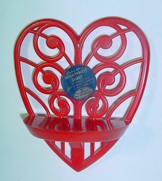 Vtg Lustro - Ware Heart Shaped Red Plastic What - Not Wall Shelf L - 90 W Label Vgc