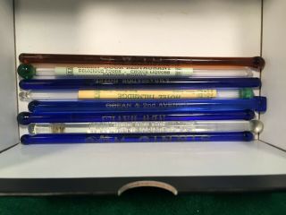 8 Vintage Glass Advertising Swizzle Sticks.  Haven Railroad,  Grand Central,