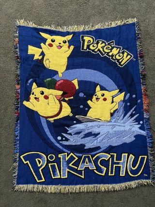 Vintage Pokemon Throw.  Blanket 90s Woven Tapestry Nintendo.  Pikachu