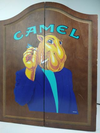 Vintage Joe Camel Wooden Dart Board Case Cabinet W Sportcraft Dart Board