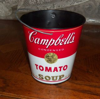 Vintage Cheinco Campbell ' s Tomato Soup Tin Bucket Pail With Metal Handle 2