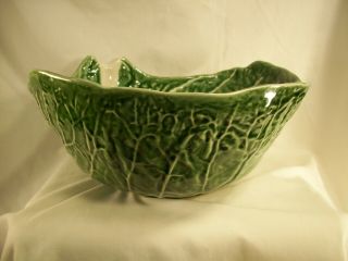 Vintage Secla Portugal Majolica Cabbage Leaf Serving Bowl In Green 10 " X 4 3/4 "