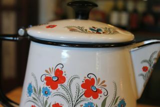 Vintage Berggren SWEDISH Scandinavian FOLK ART Enamel Tea/Coffee Pot Large 2