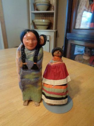 2 Vintage Native American Indian Dolls 1 Skookum? 1 Seminole Indian Doll 5 " & 6 "