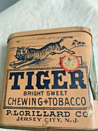 Antique/vintage Tiger Chewing Tobacco Tin Advertising Litho