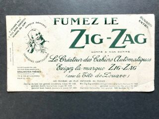 1922 Zig - Zag Fumez Zouave Cigarette Paper French Braunstein Freres Blotter Paris