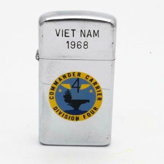 Vintage 1967 Zippo Slim Lighter Town & Country Slim Vietnam 1968 Carrier Div 4