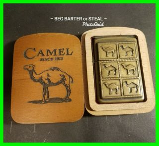 Unique Vintage Solid Brass 6 Camel Zippo Lighter With Wooden Case Very Scarce