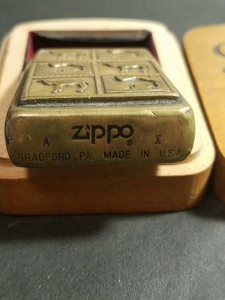 Unique Vintage Solid Brass 6 Camel Zippo Lighter With Wooden Case Very Scarce 3