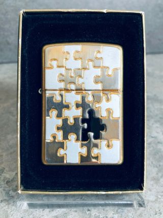 Zippo 3d Golden Jigsaw Puzzle Lighter - Solid Brass (very Rare)