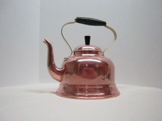 Vintage Copper Tea Pot With Wood Handle