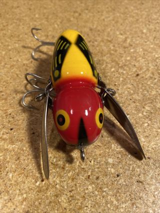 B11) Vintage Heddon Crazy Crawler Fishing Lure Yellow Red Head