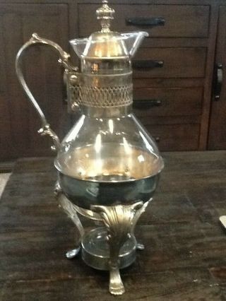 Vintage Silver Plate & Glass Coffee/tea Carafe Pitcher With Warmer Stand