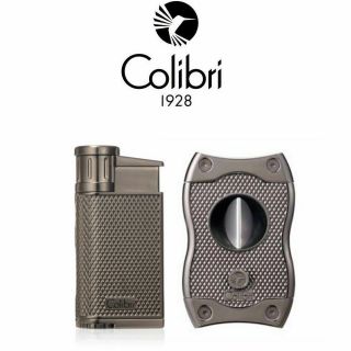 Colibri Evo Single Angled Jet Lighter And S & V Cigar Cutter - Gunmetal