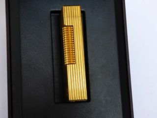 Dunhill ' d ' Mark Rollagas Lighter - Gold Plated with Vertical Lines - Boxed UKP&P £9 3