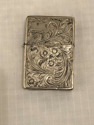 Vintage Zippo Lighter Sterling Silver Hand Engraved Case