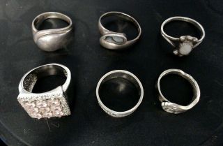 Group Of 6 Vintage Sterling Silver Rings