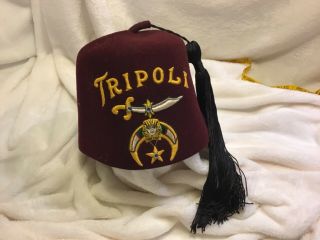 Vintage Shriners Masonic " Tripoli " Fez Hat W/tassel - Blue Garnets/whetter Co.