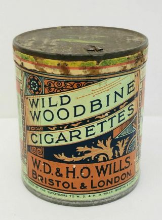 Vintage Wild Woodbine Cigarettes Round Tin Naafi Stores For Hm Forces
