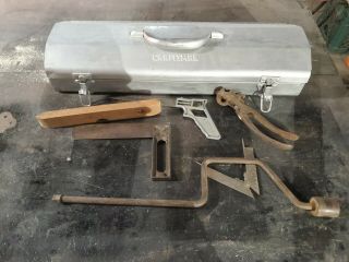 Vintage Craftsman Tombstone Metal Tool Box With Metal Handle And Tools