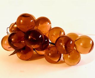 Vintage Lucite Grape Cluster Amber Large 10” Acrylic Mid Century Retro