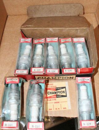 Vintage Package N - 12y Champion Spark Plugs,  8 Plugs Very Old Stock