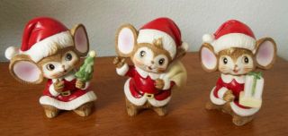 Vintage Set Of 3 Homco Christmas Mice Santa Helpers Porcelain Figurines 5405
