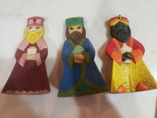 Vintage 3 Wise Men Ceramic Christmas Nativity Figurines Ornament 4 " Colorful