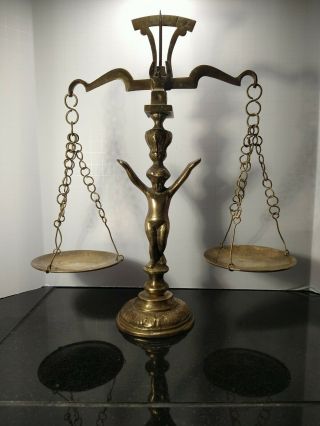 Vintage/antique Brass Hanging Balance Scale Of Justice Cherub