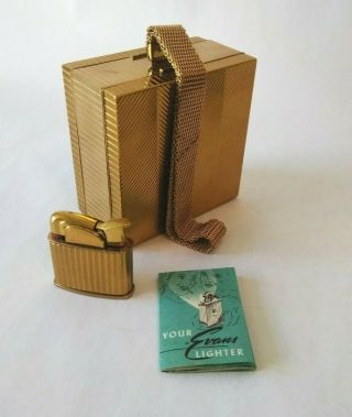 1940s Evans Cigarette Case Lighter Carryall Compact Clutch Purse Gold Metal Box