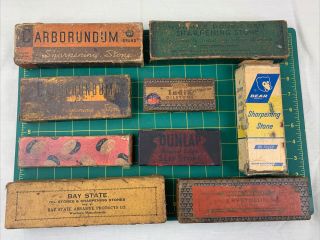 Vintage Knife Razor Sharpening Oil Slip Stones In Boxes Case Bay Dunlap