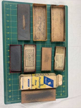 Vintage Knife Razor Sharpening Oil Slip Stones In Boxes Case Bay Dunlap 3