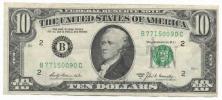 Series 1969 A $10 Ten Dollar Bill Federal Reserve Note Serial B77150090c Vintage