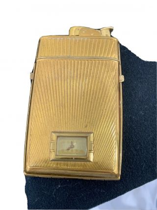 Vintage Evans Cigarette Case Lighter With Built In Watch - Gold Tone
