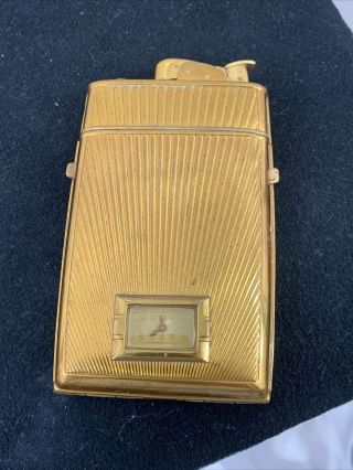 Vintage EVANS Cigarette Case Lighter With Built In Watch - Gold Tone 2