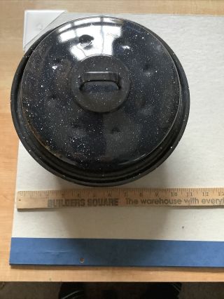 Black Speckled Enamel/graniteware Round Roasting Pan With Lid - Vintage - Unmarked