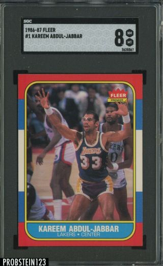 1986 - 87 Fleer Basketball 1 Kareem Abdul - Jabbar Los Angeles Lakers Hof Sgc 8
