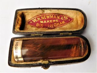 No Resrv 9ct Gold & Amber Cheroot Cigar Holder In Case Vintage Antique Cigarette