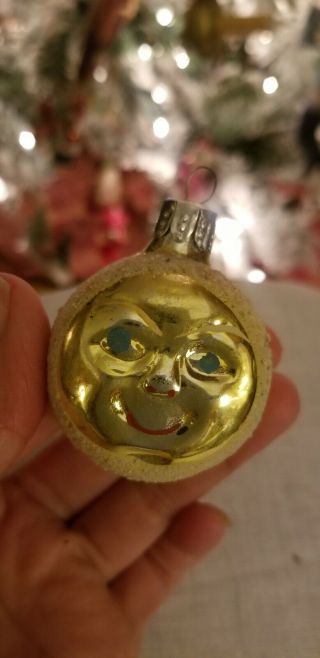 Vintage Man In The Moon Mercury Glass Mica Christmas Ornament