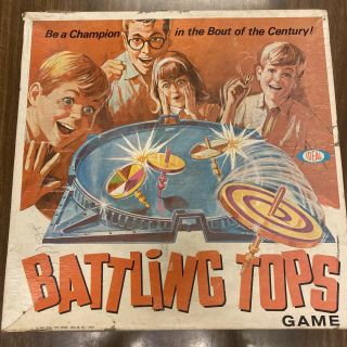 Vintage 1969 Ideal Toys Battling Top Box Is Rough.  Everything Pictured